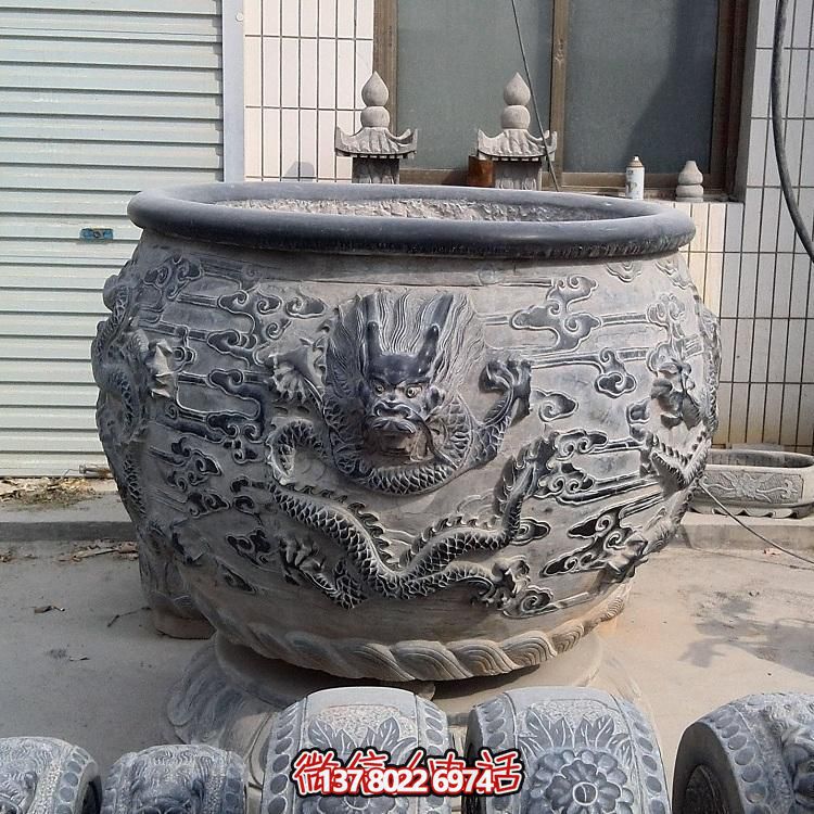 石雕仿古舊圓形裝飾缸，精美外觀，多功能應用