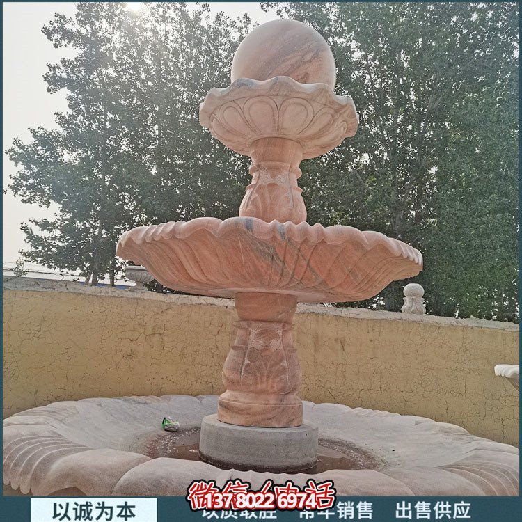 紅大理石石雕園林噴泉，展現(xiàn)絢爛晚霞