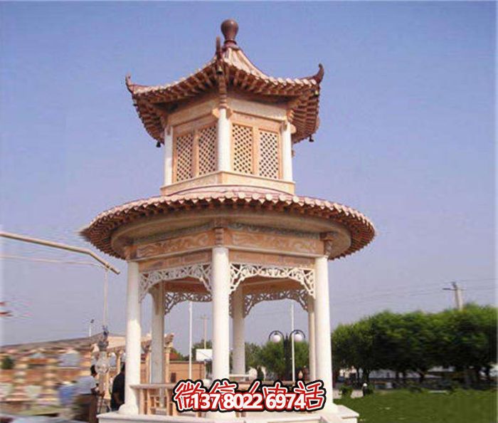 鏤空雕刻涼亭，休閑享受晚霞紅