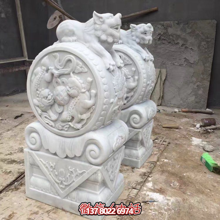 精美大理石石雕抱鼓雕塑，裝點別墅庭院門口