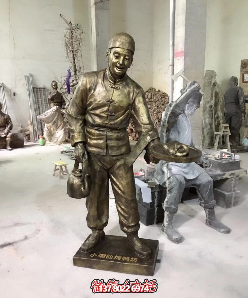 玻璃鋼小吃鋪，雕塑裝飾，店小二上菜