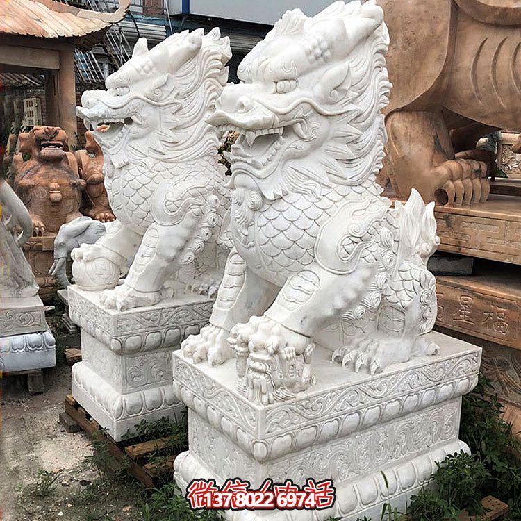 大型漢白玉石雕麒麟雕塑，為您的庭院門口增添獨特景觀