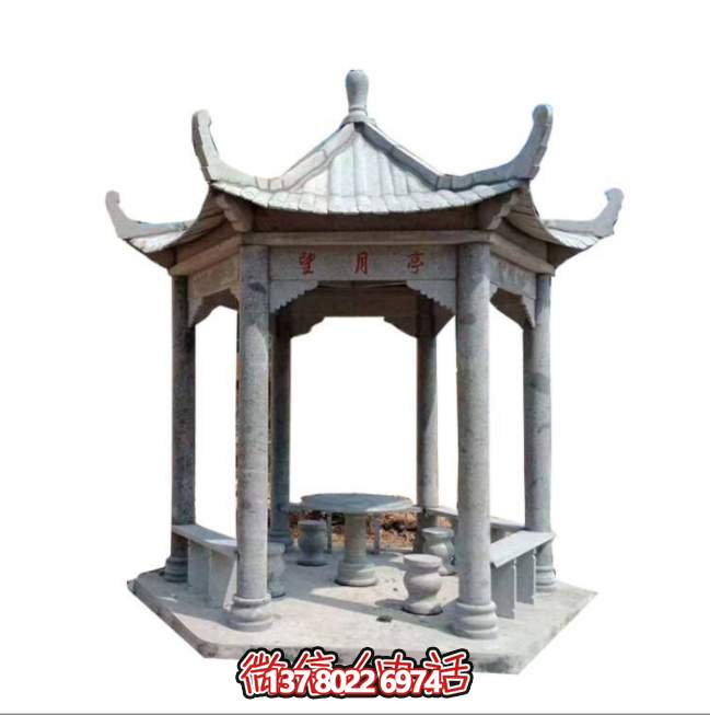 美麗月夜，精美石雕亭子