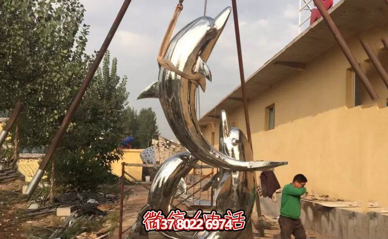 戶(hù)外園林?jǐn)[放大型不銹鋼海豚雕塑