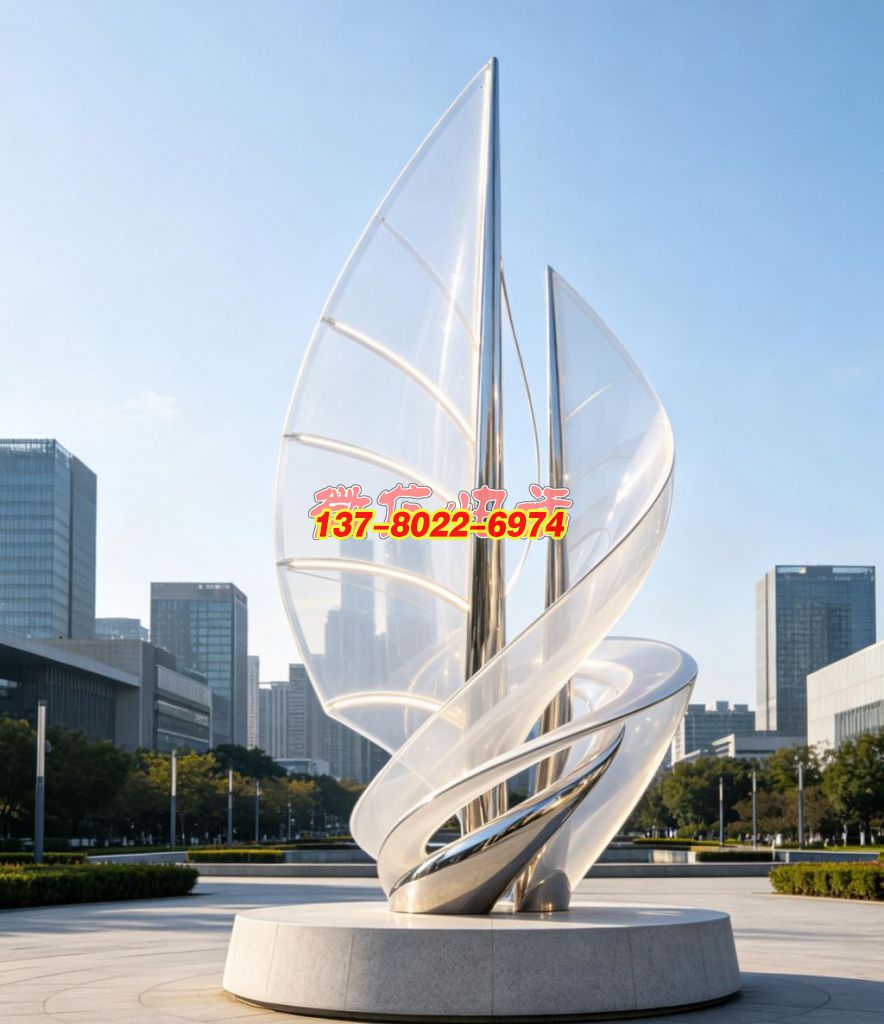風帆逐夢起——不銹鋼船帆景觀雕塑